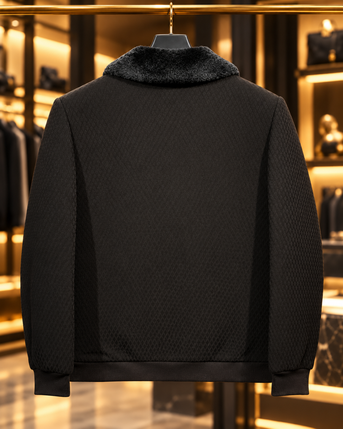Men’s Faux-Fur Collar Full-Zip Casual Jacket