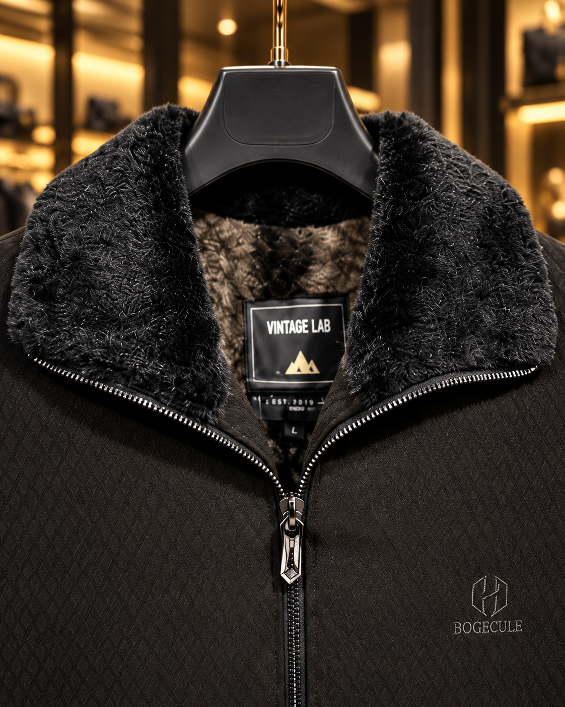 Men’s Faux-Fur Collar Full-Zip Casual Jacket