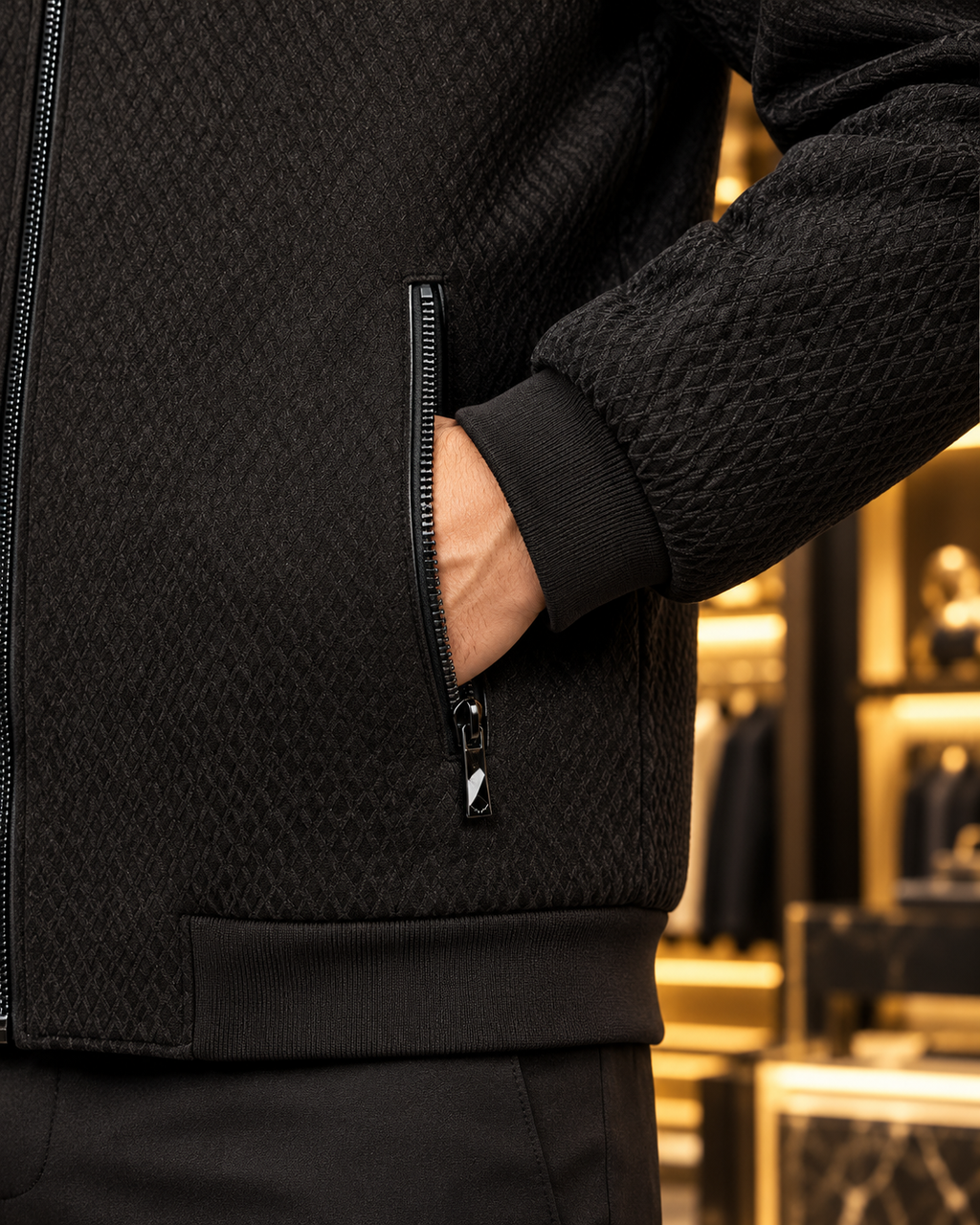 Men’s Faux-Fur Collar Full-Zip Casual Jacket