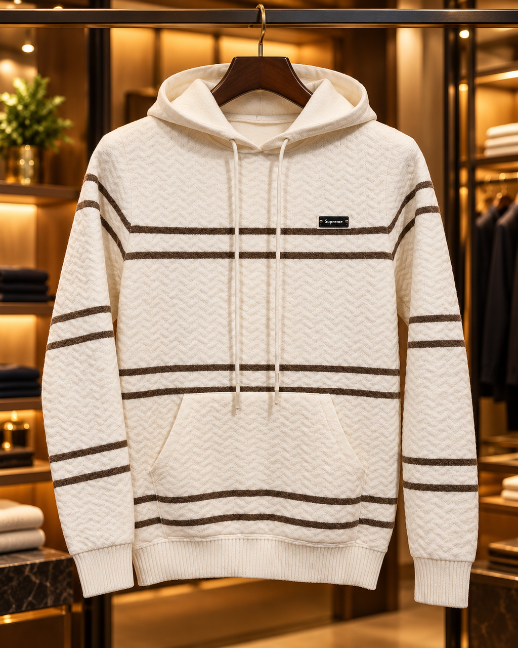 Men’s Textured Stripe Hooded Pullover