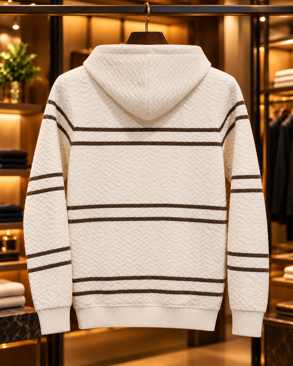 Men’s Textured Stripe Hooded Pullover