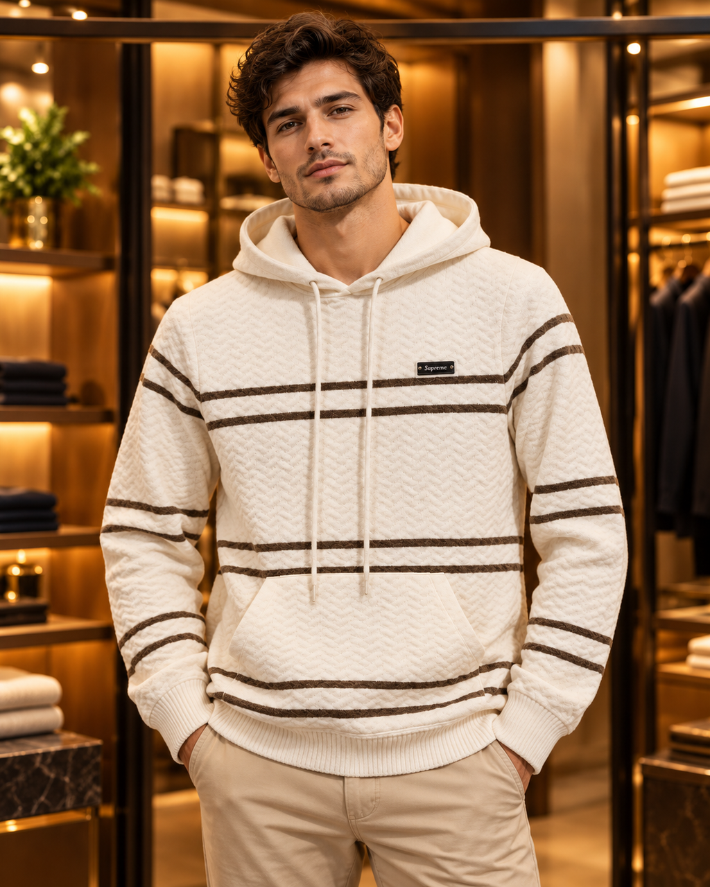 Men’s Textured Stripe Hooded Pullover