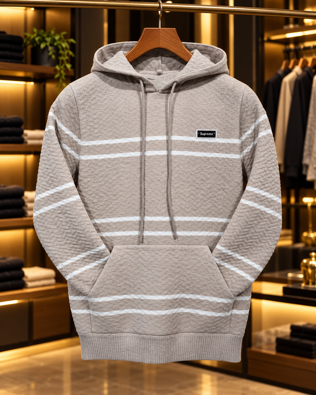 Men’s Textured Stripe Hooded Pullover