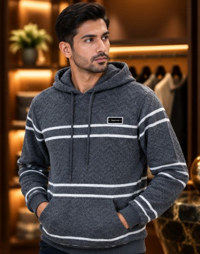 Men’s Textured Stripe Hooded Pullover