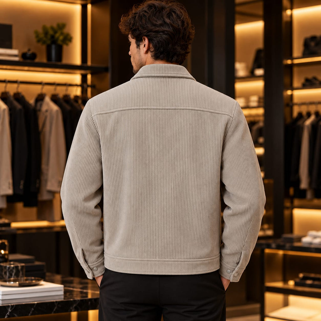 Men’s Corduroy-Style Snap Button Utility Jacket