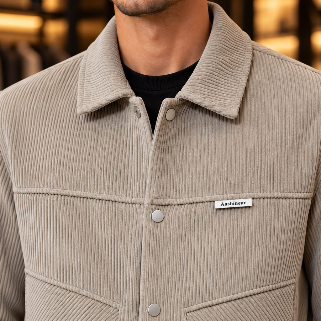 Men’s Corduroy-Style Snap Button Utility Jacket
