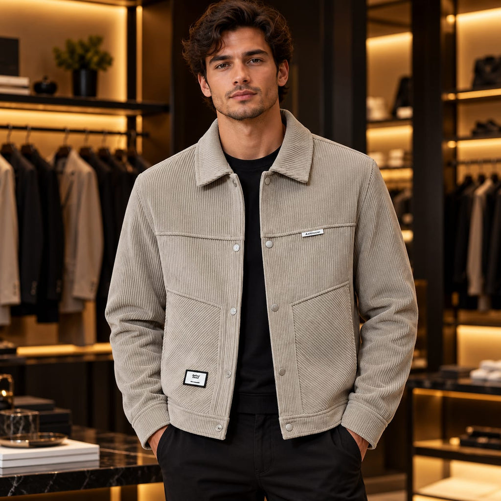 Men’s Corduroy-Style Snap Button Utility Jacket