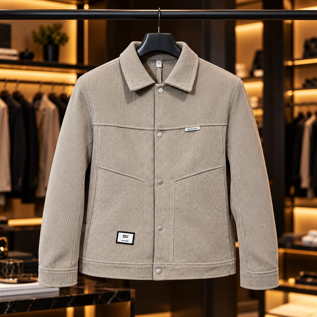 Men’s Corduroy-Style Snap Button Utility Jacket