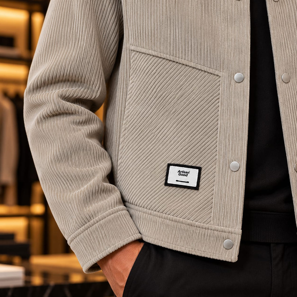 Men’s Corduroy-Style Snap Button Utility Jacket