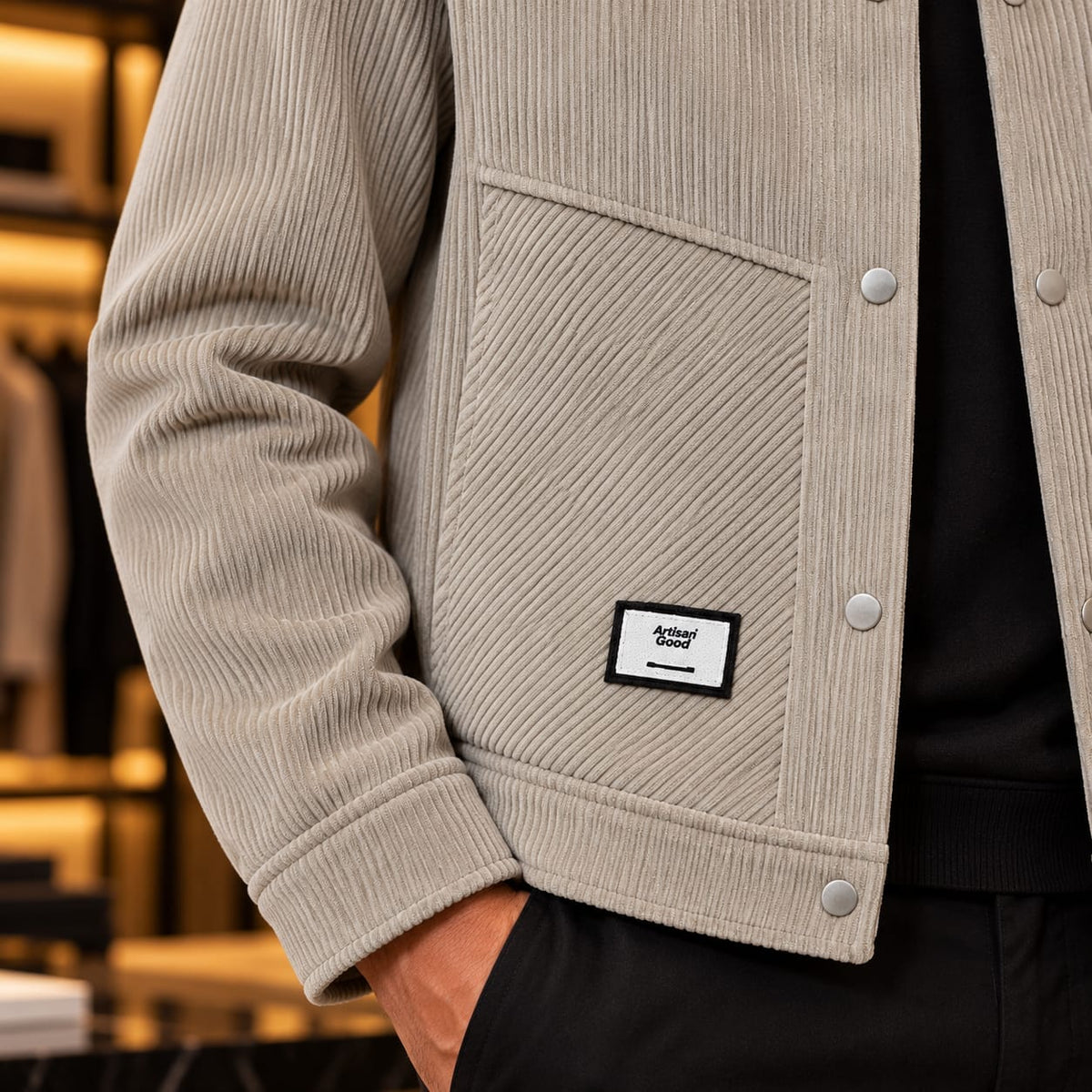 Men’s Corduroy-Style Snap Button Utility Jacket