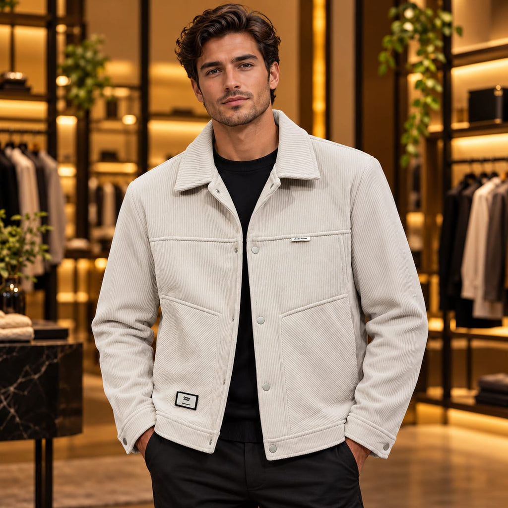 Men’s Corduroy-Style Snap Button Utility Jacket