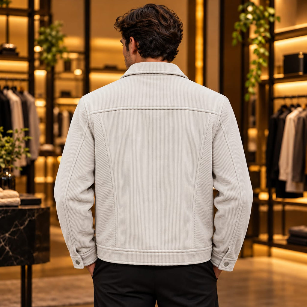 Men’s Corduroy-Style Snap Button Utility Jacket