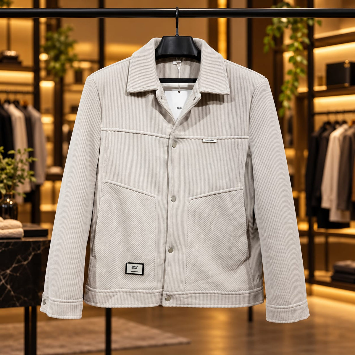 Men’s Corduroy-Style Snap Button Utility Jacket