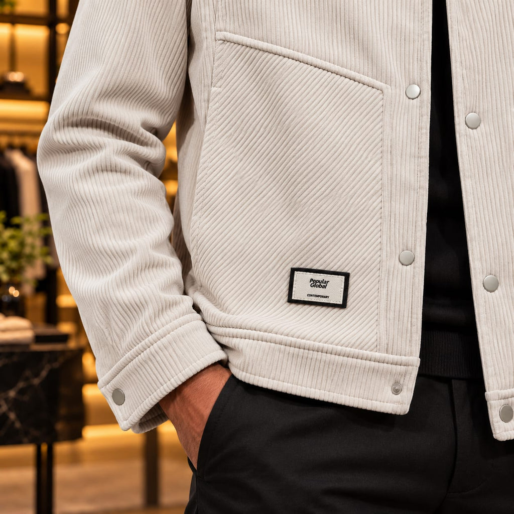 Men’s Corduroy-Style Snap Button Utility Jacket