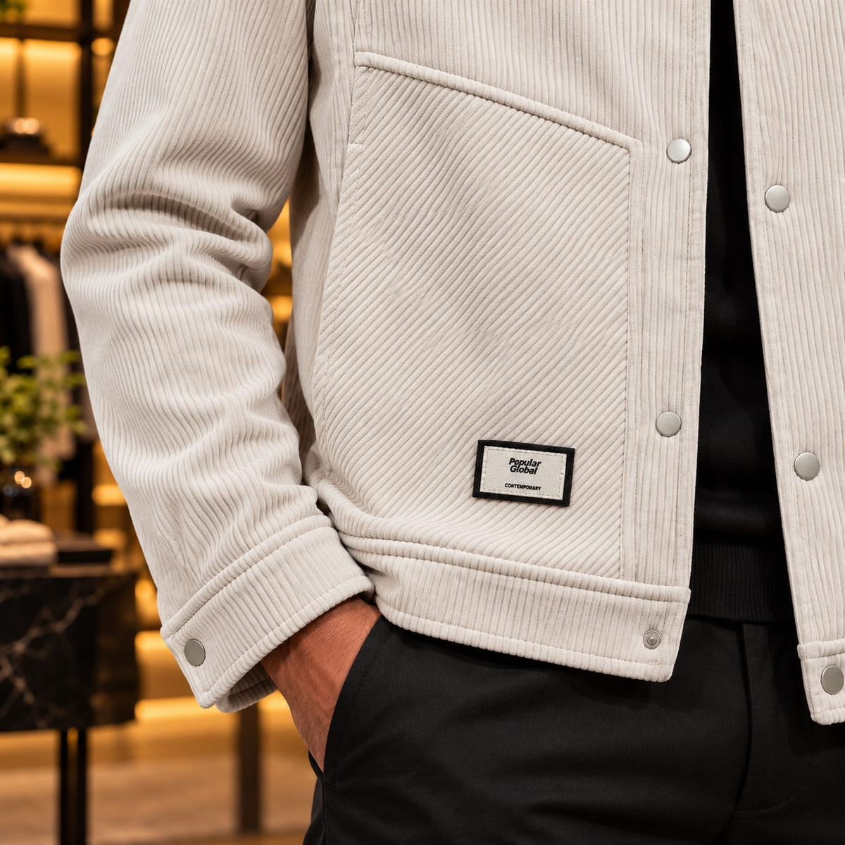 Men’s Corduroy-Style Snap Button Utility Jacket