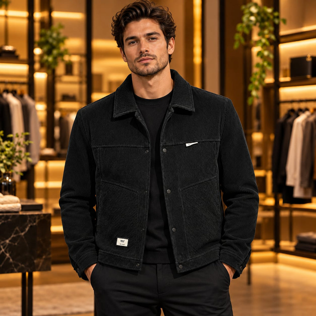 Men’s Corduroy-Style Snap Button Utility Jacket