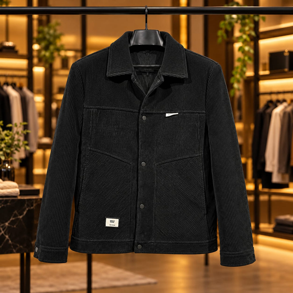 Men’s Corduroy-Style Snap Button Utility Jacket