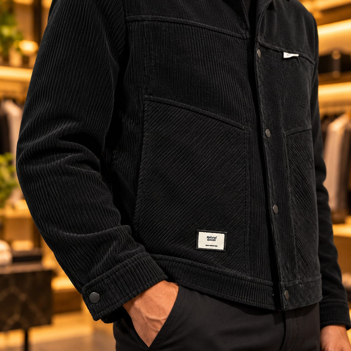 Men’s Corduroy-Style Snap Button Utility Jacket