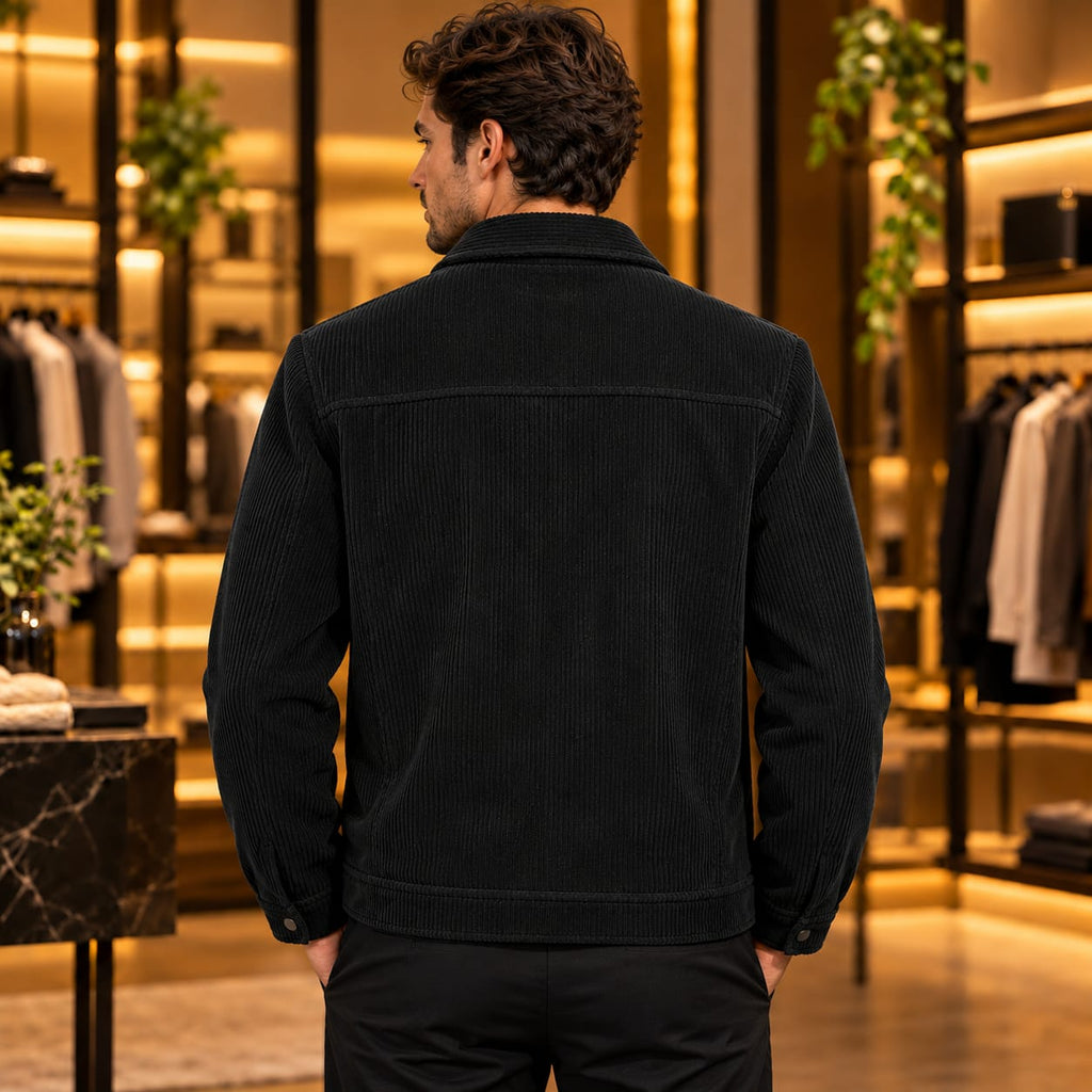 Men’s Corduroy-Style Snap Button Utility Jacket