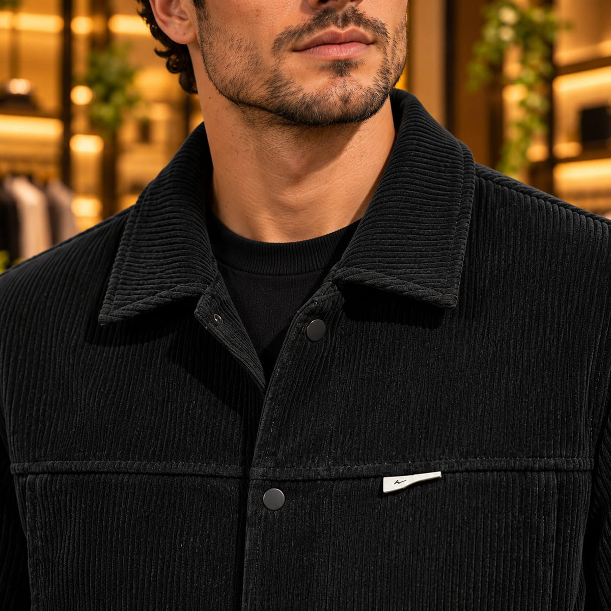 Men’s Corduroy-Style Snap Button Utility Jacket