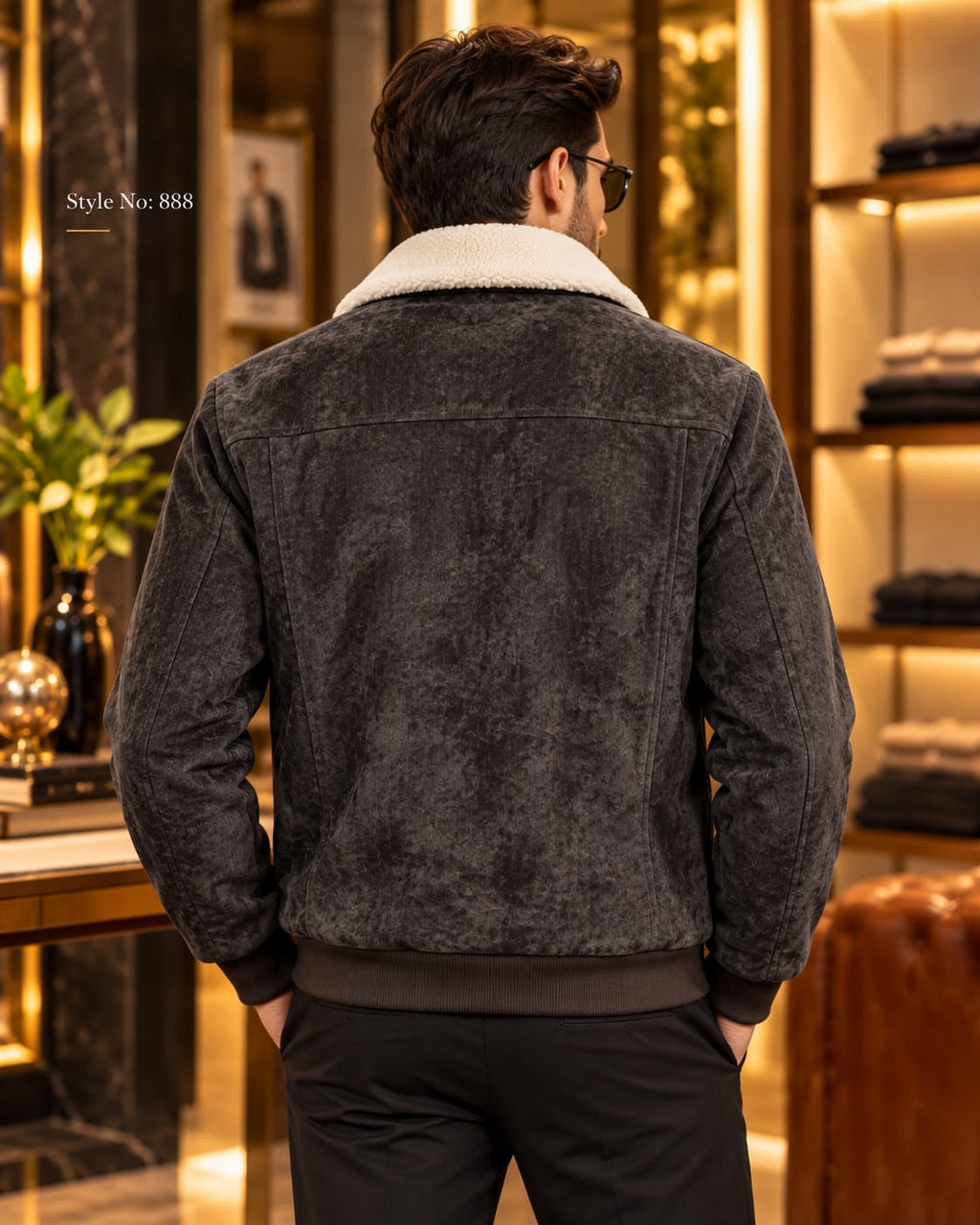 Men’s Sherpa Collar Suede-Look Utility Jacket