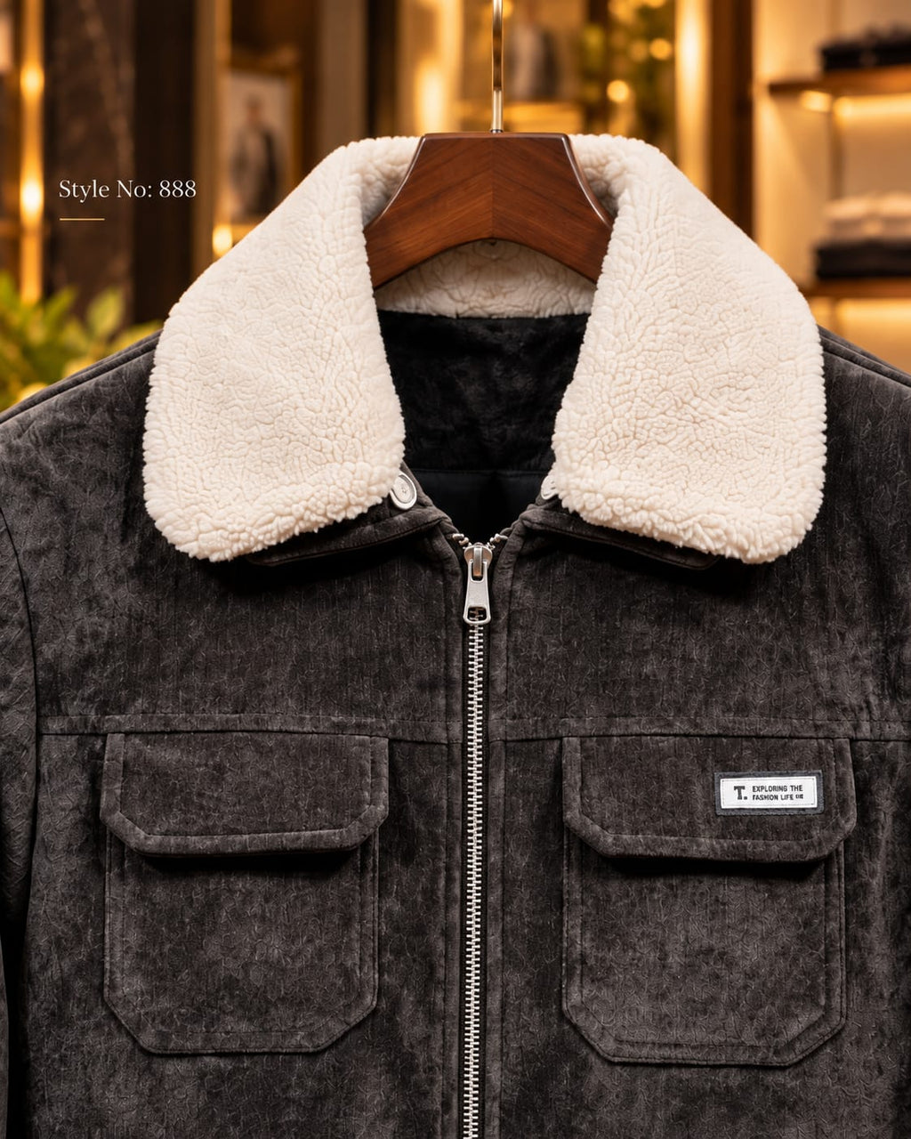 Men’s Sherpa Collar Suede-Look Utility Jacket