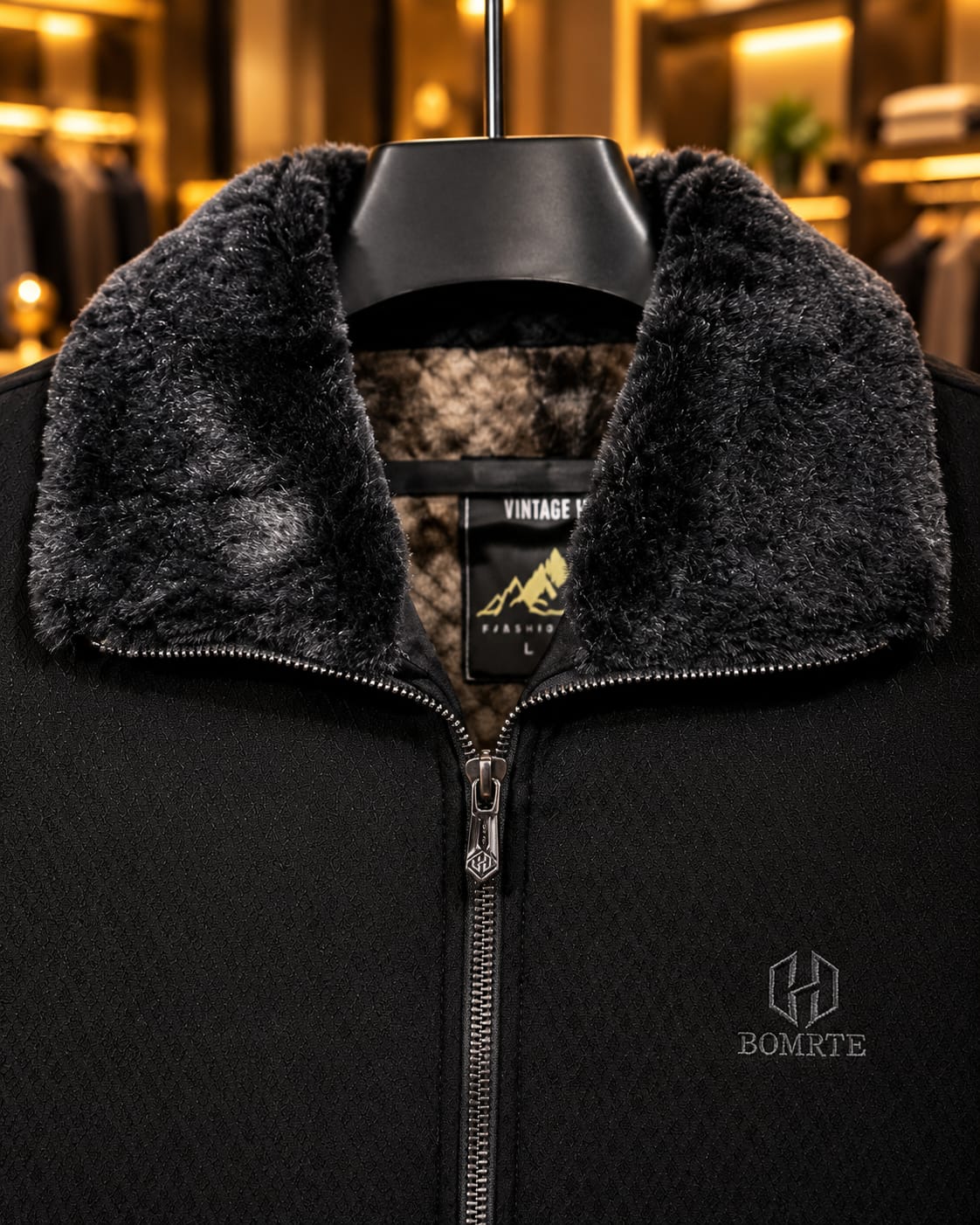 Men’s Faux-Fur Collar Full-Zip Casual Jacket