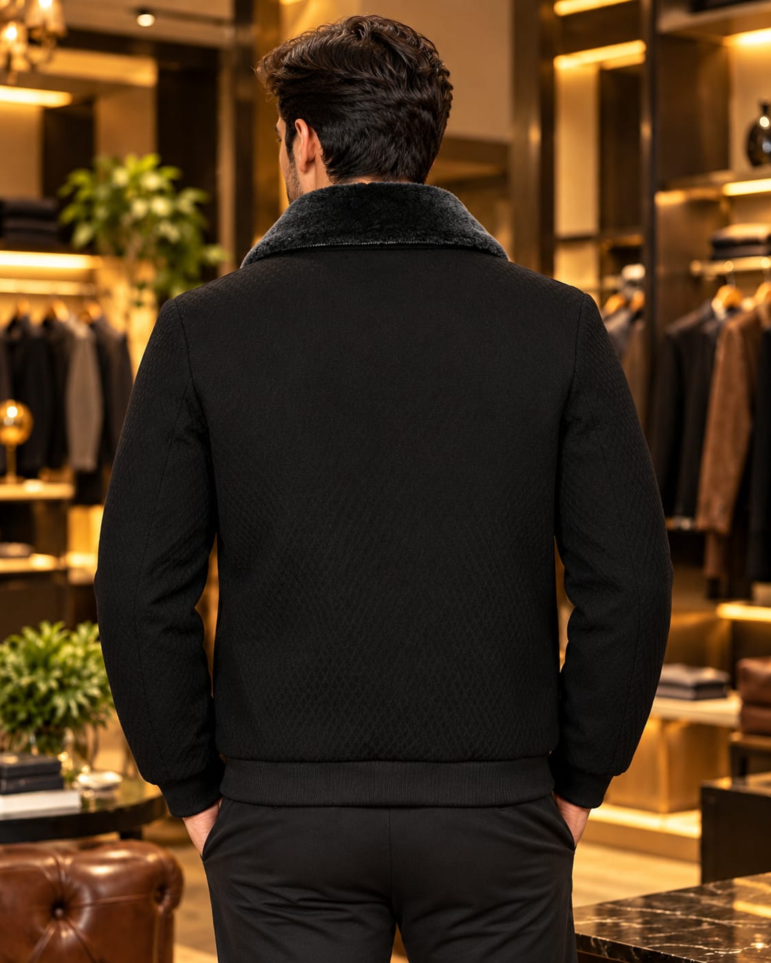 Men’s Faux-Fur Collar Full-Zip Casual Jacket