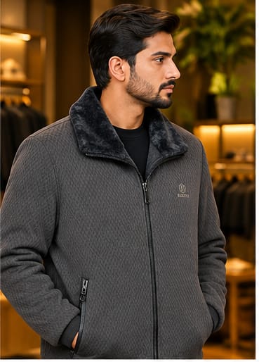 Men’s Faux-Fur Collar Full-Zip Casual Jacket