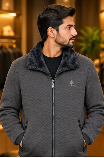Men’s Faux-Fur Collar Full-Zip Casual Jacket