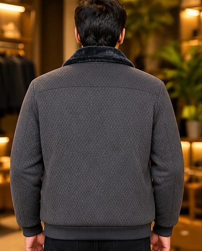 Men’s Faux-Fur Collar Full-Zip Casual Jacket