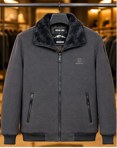 Men’s Faux-Fur Collar Full-Zip Casual Jacket