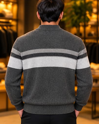 Men’s Mock Neck Contrast Stripe Knit Sweater