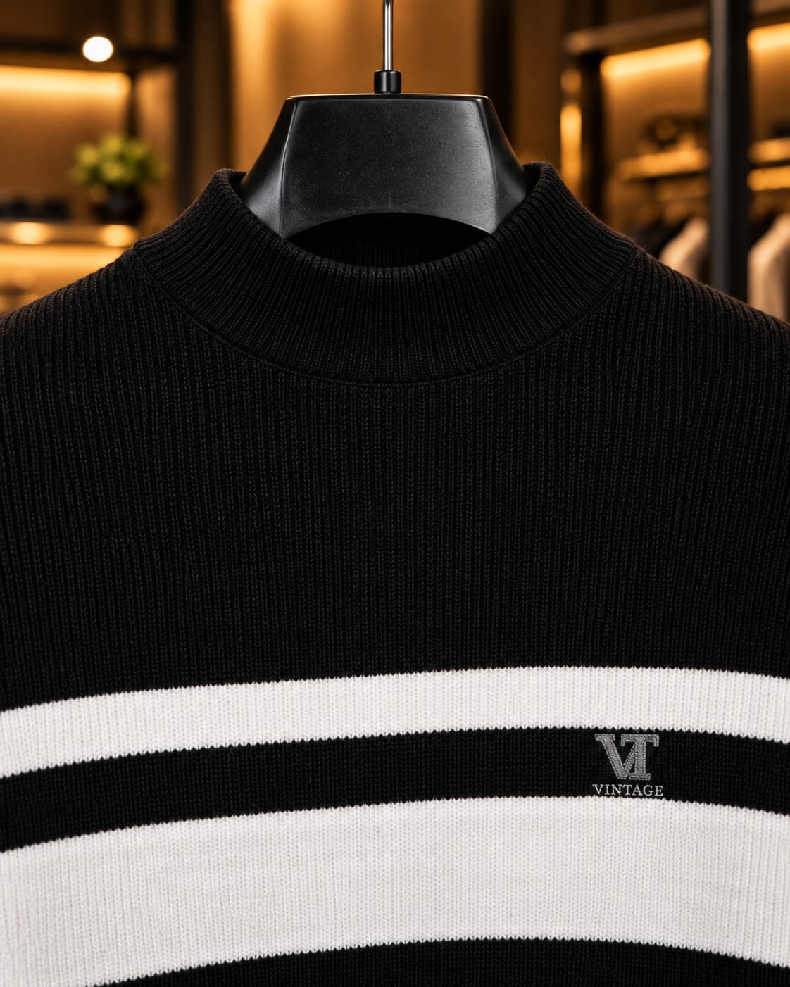 Men’s Mock Neck Contrast Stripe Knit Sweater