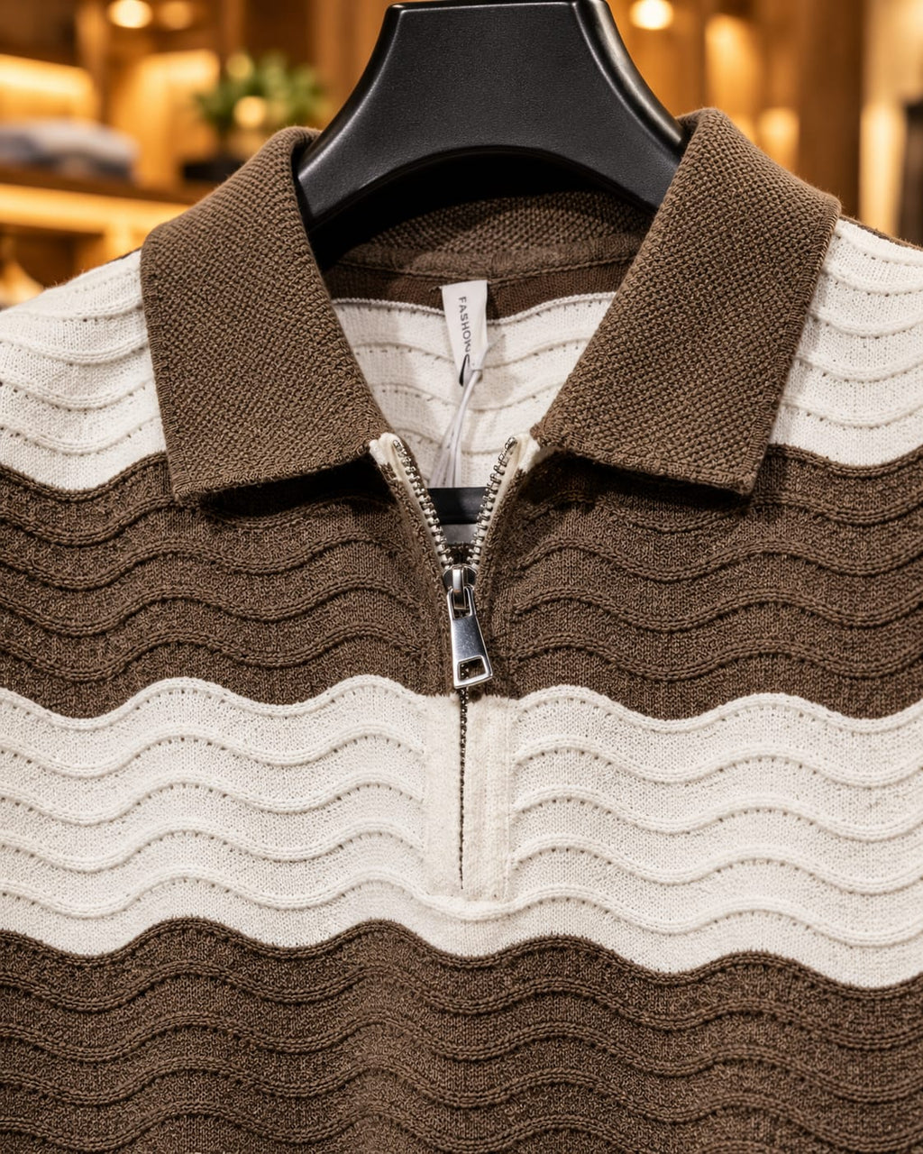 Men’s Textured Stripe Quarter-Zip Polo Sweater