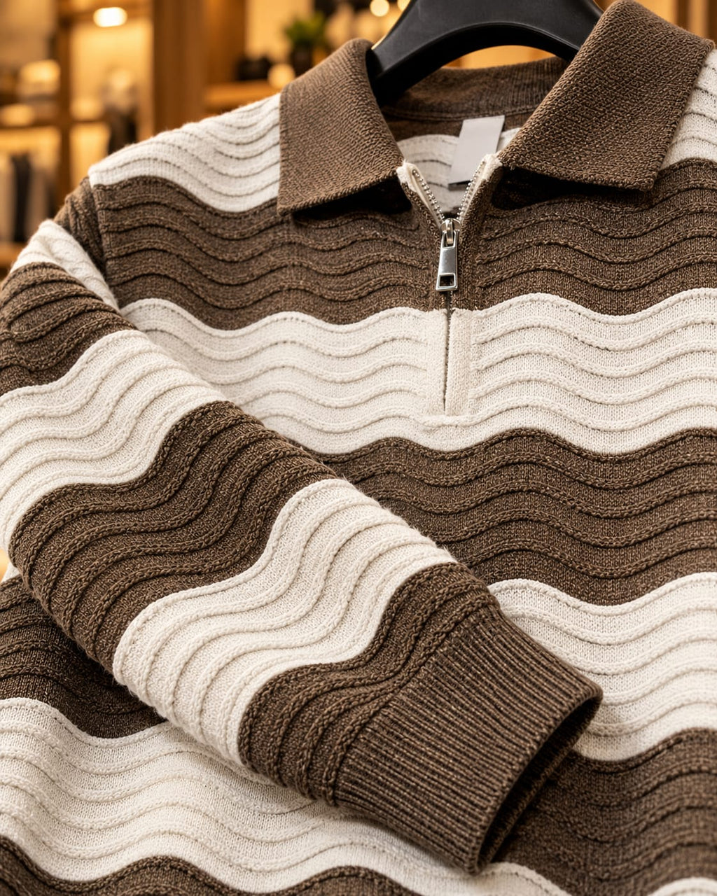 Men’s Textured Stripe Quarter-Zip Polo Sweater