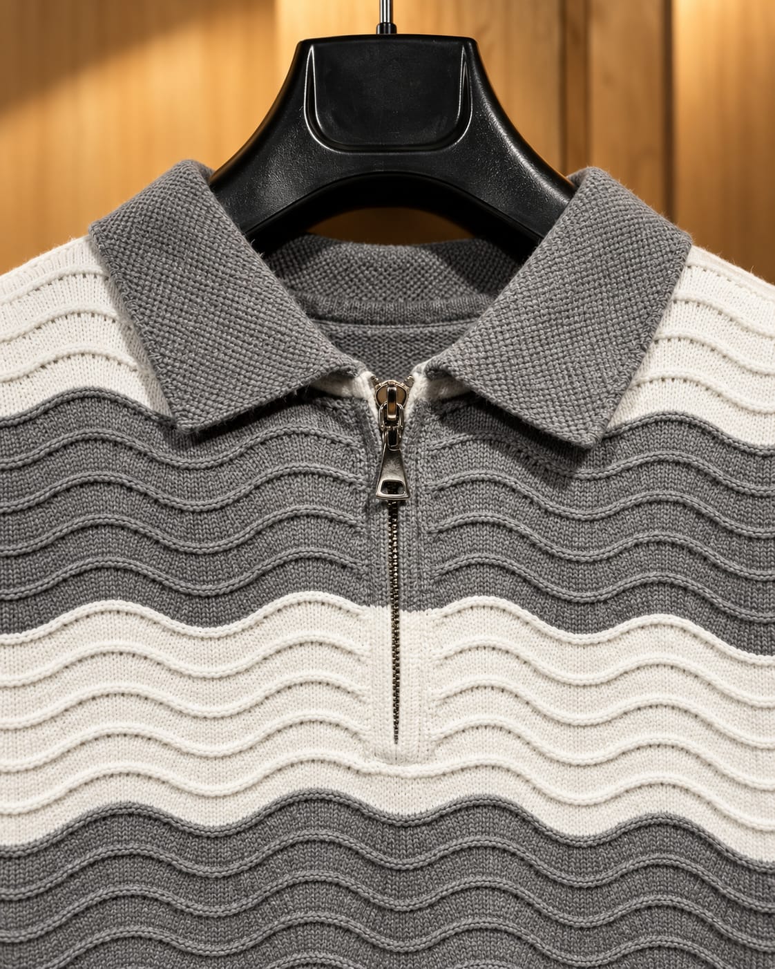 Men’s Textured Stripe Quarter-Zip Polo Sweater