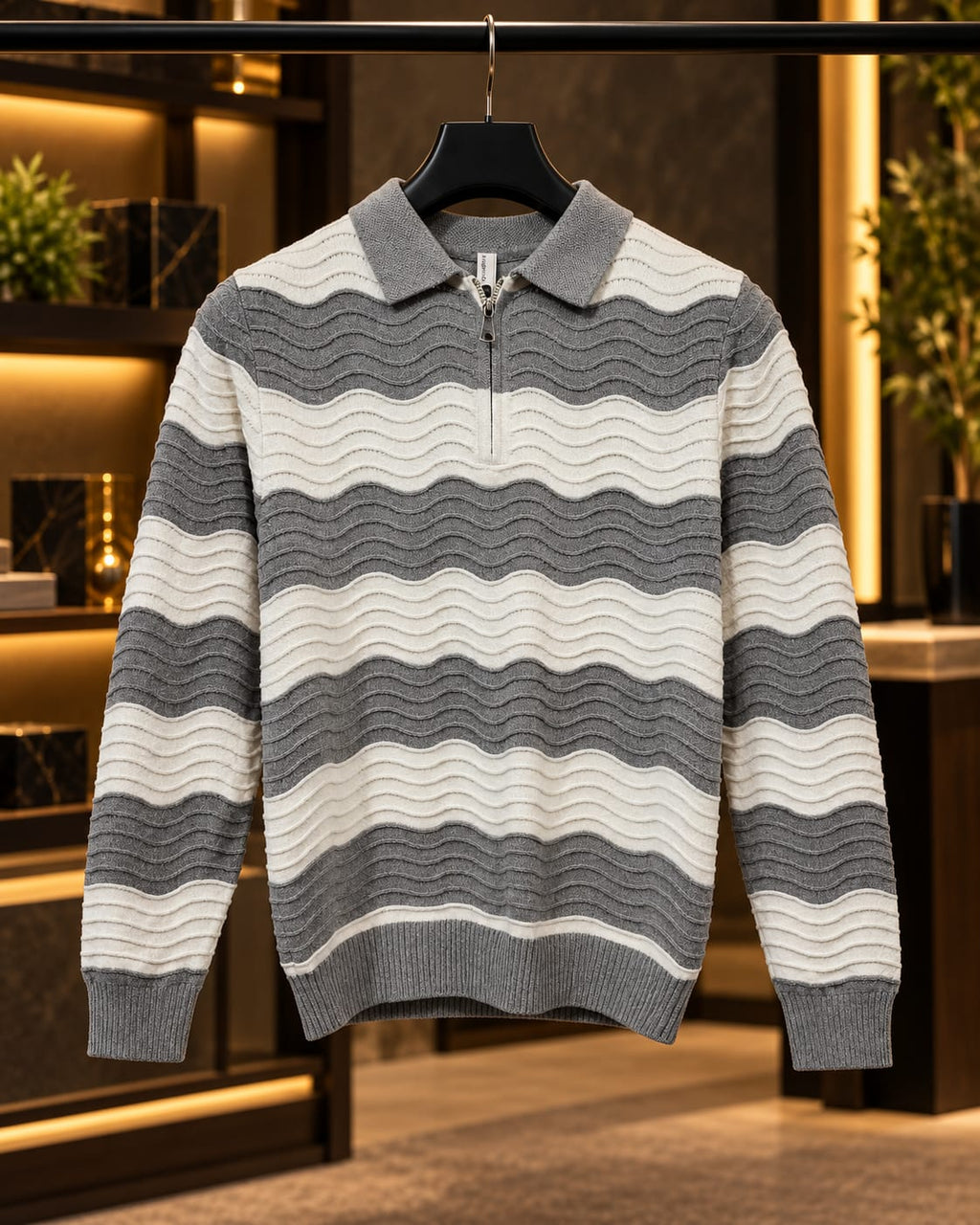 Men’s Textured Stripe Quarter-Zip Polo Sweater