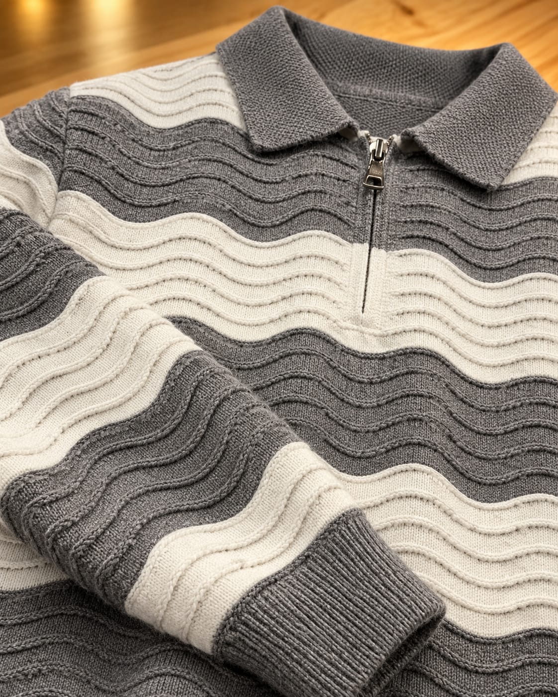 Men’s Textured Stripe Quarter-Zip Polo Sweater