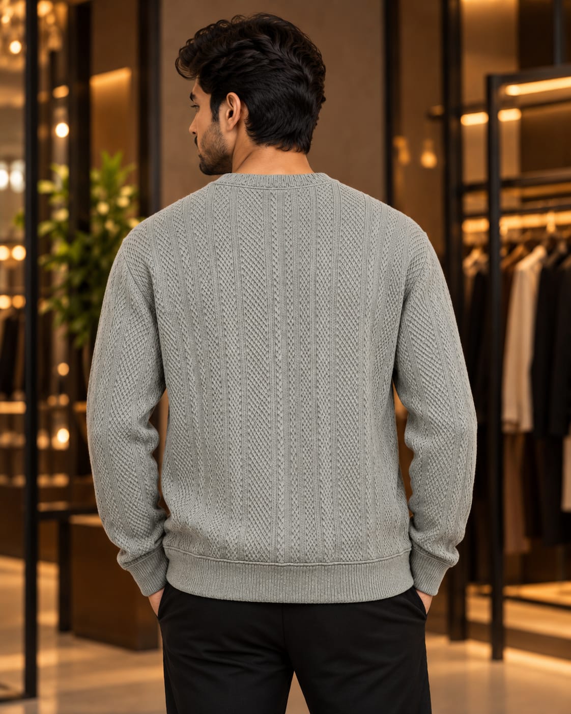 Men’s Textured Cable Knit Crew Neck Sweater