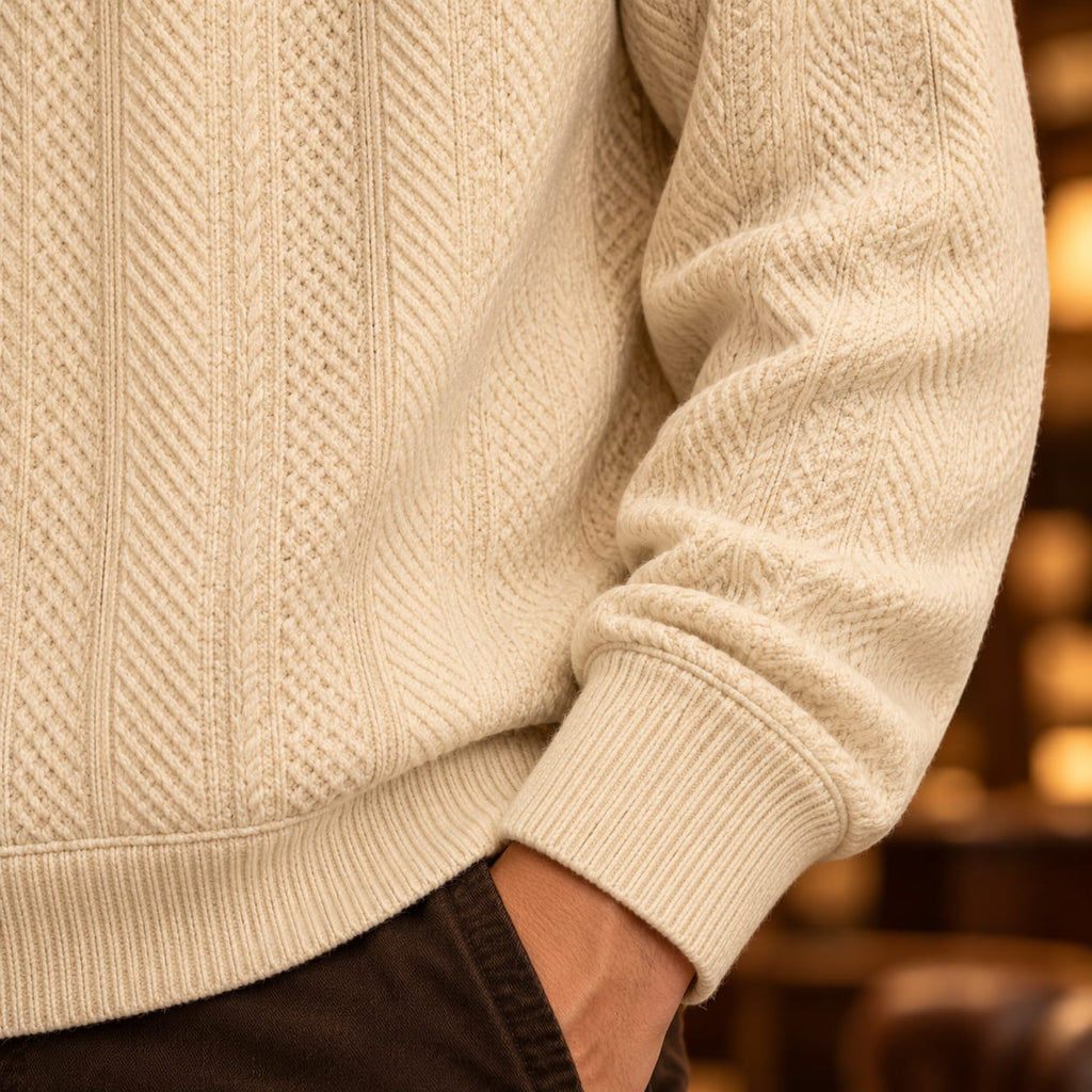 Men’s Textured Cable Knit Crew Neck Sweater