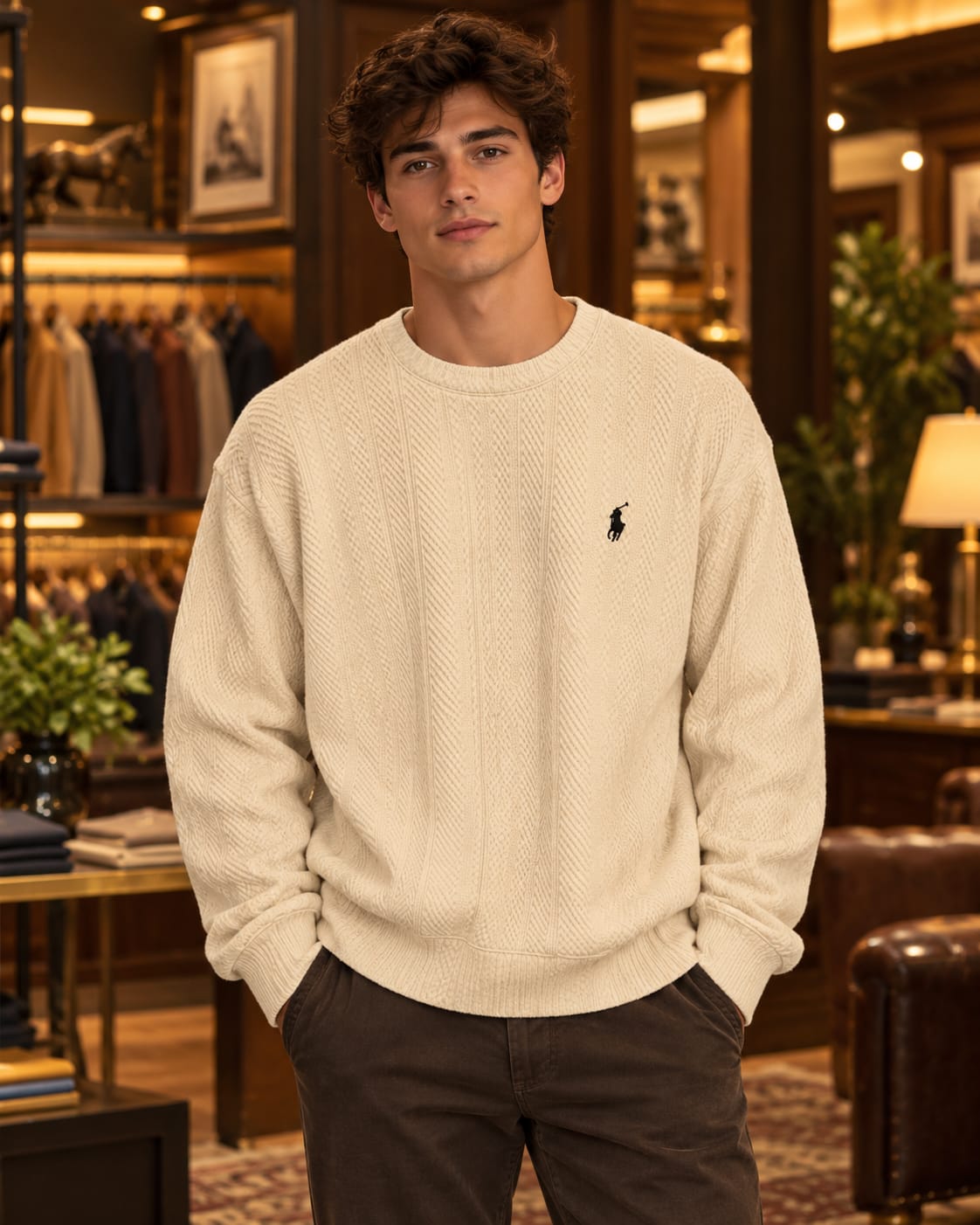 Men’s Textured Cable Knit Crew Neck Sweater