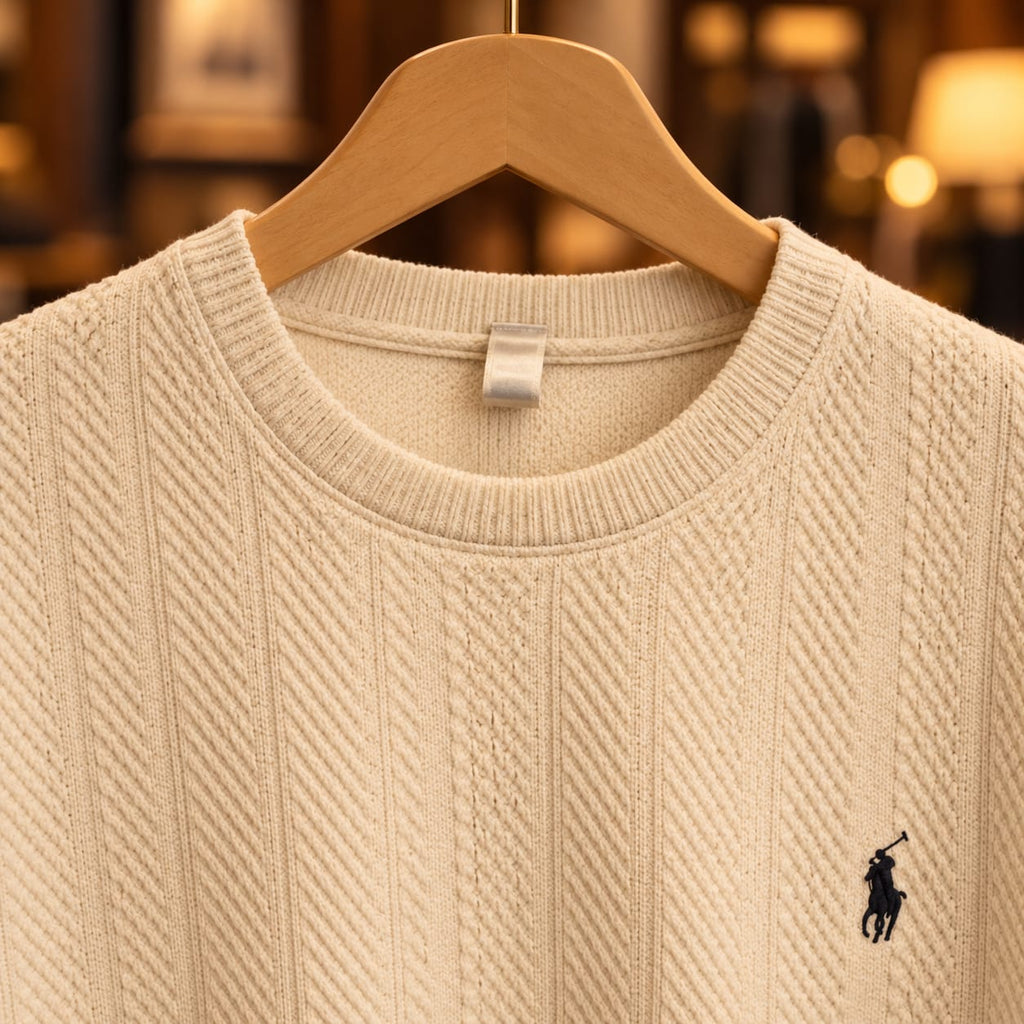 Men’s Textured Cable Knit Crew Neck Sweater