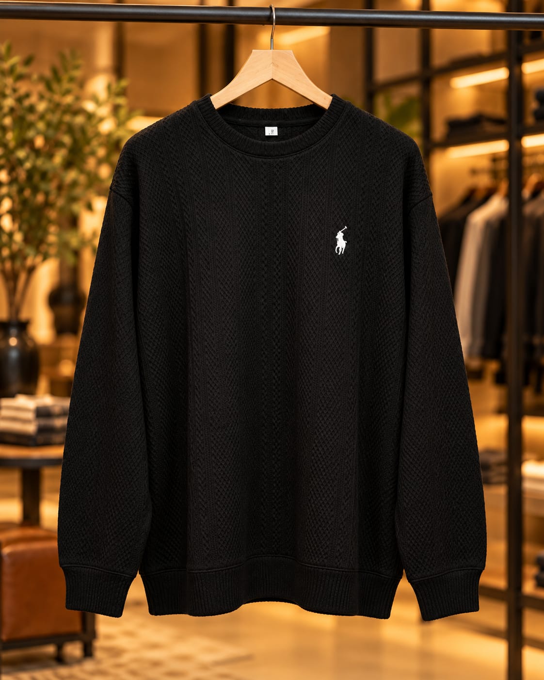 Men’s Textured Cable Knit Crew Neck Sweater