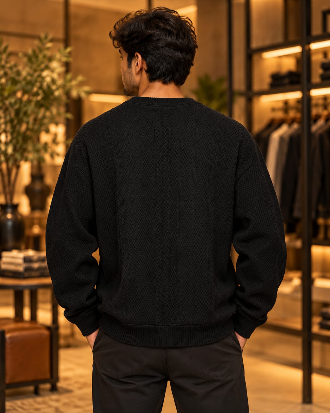 Men’s Textured Cable Knit Crew Neck Sweater