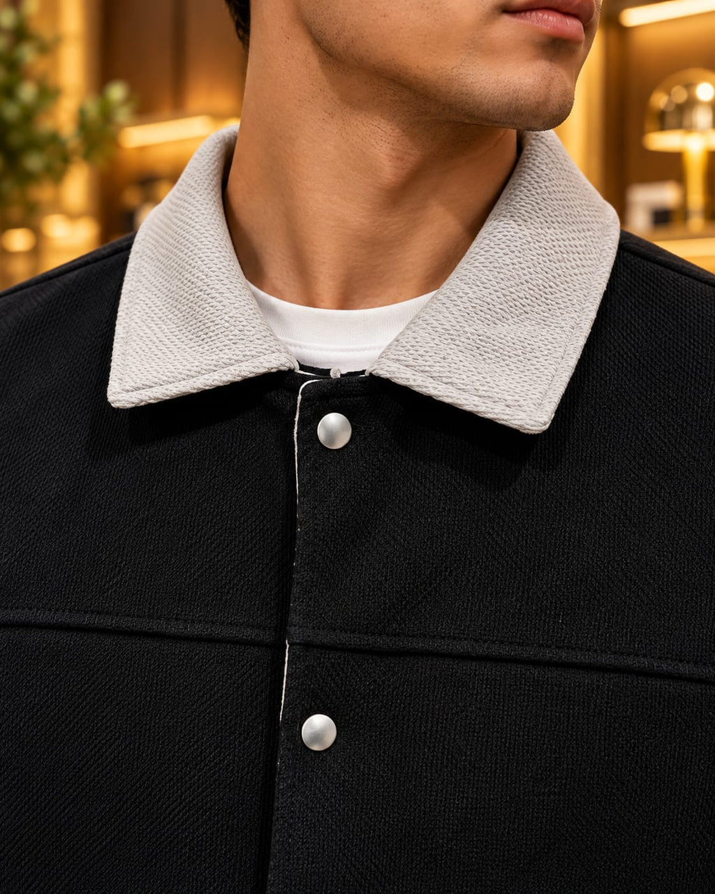 Men’s Contrast Collar Button-Up Utility Jacket