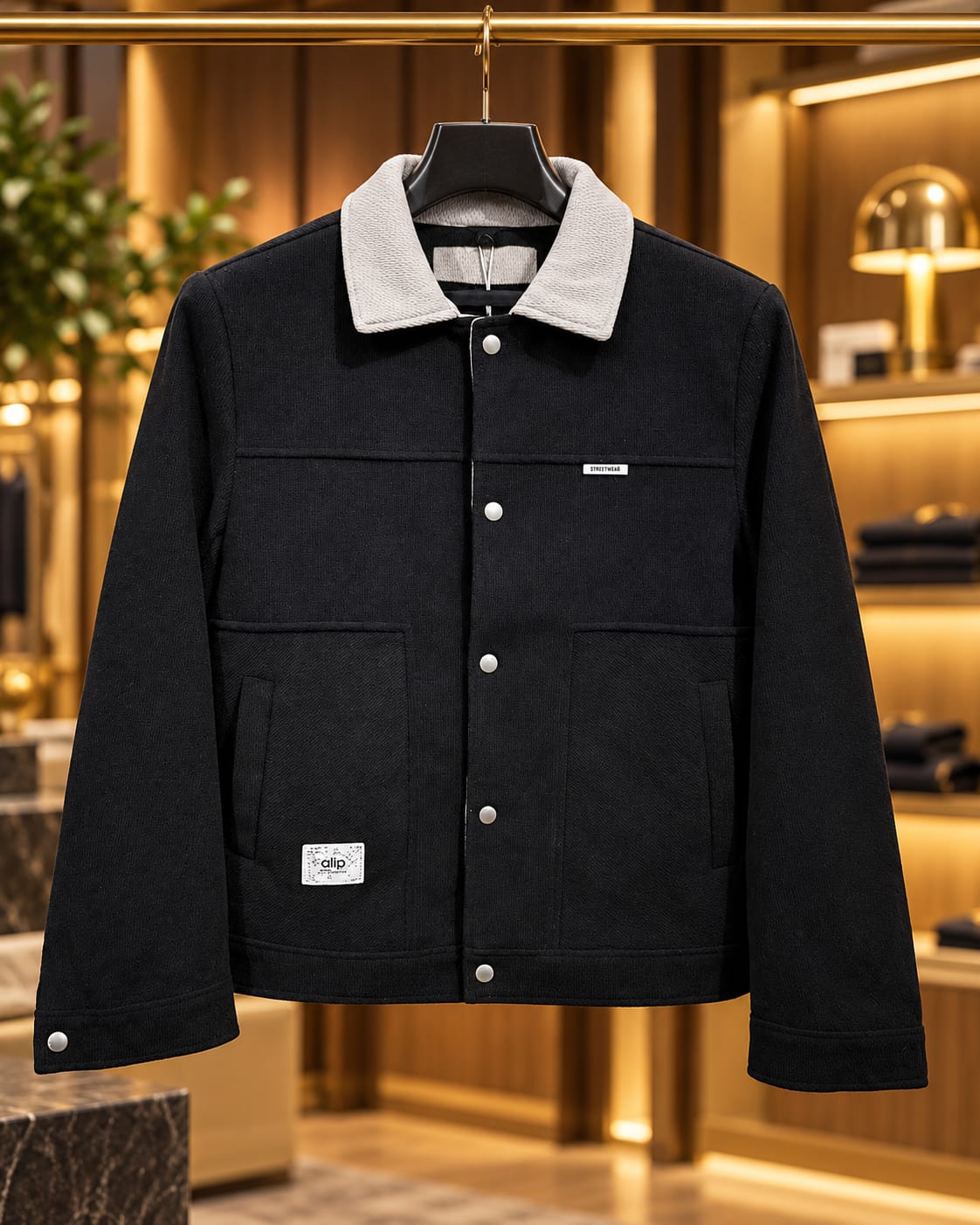 Men’s Contrast Collar Button-Up Utility Jacket