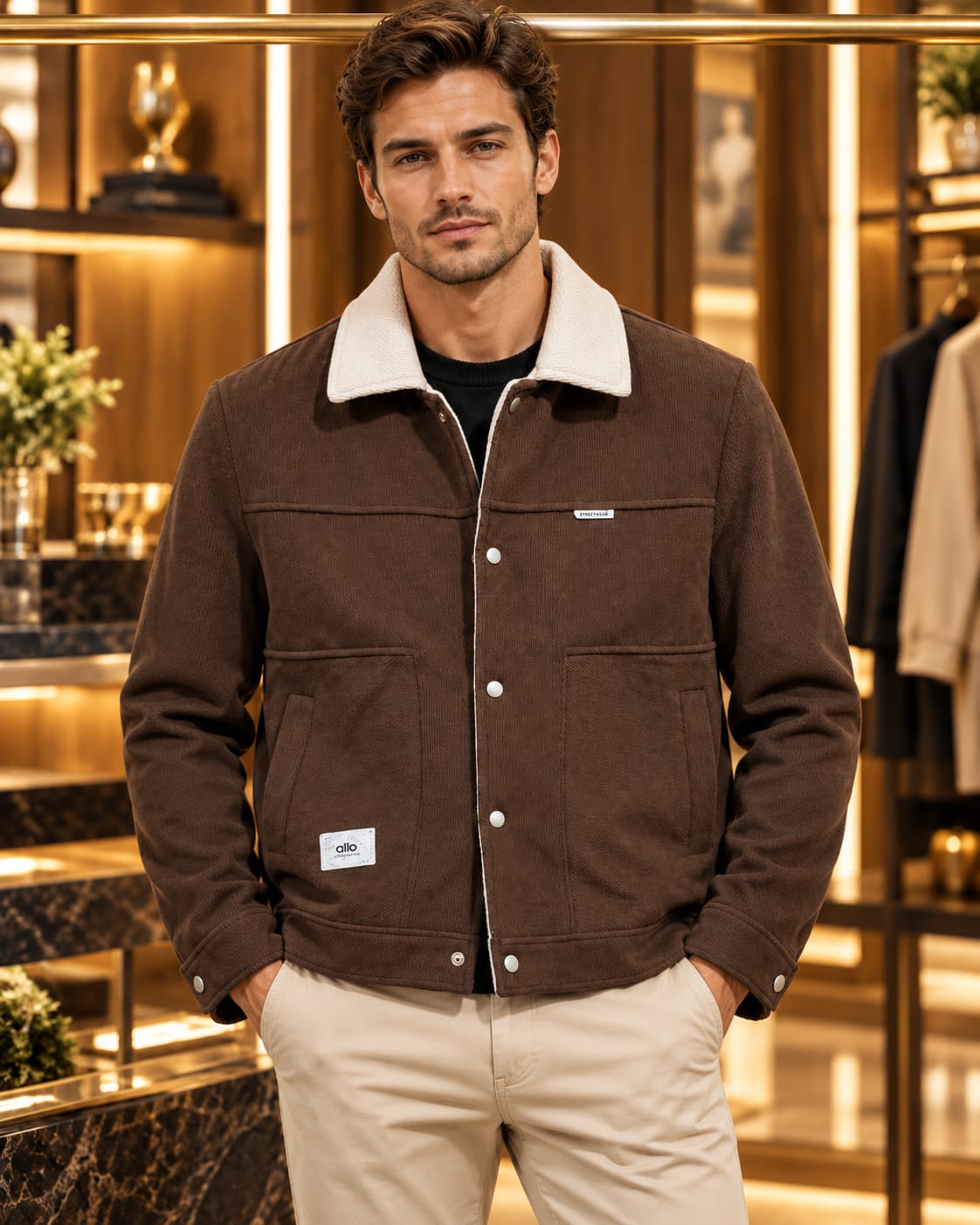 Men’s Contrast Collar Button-Up Utility Jacket