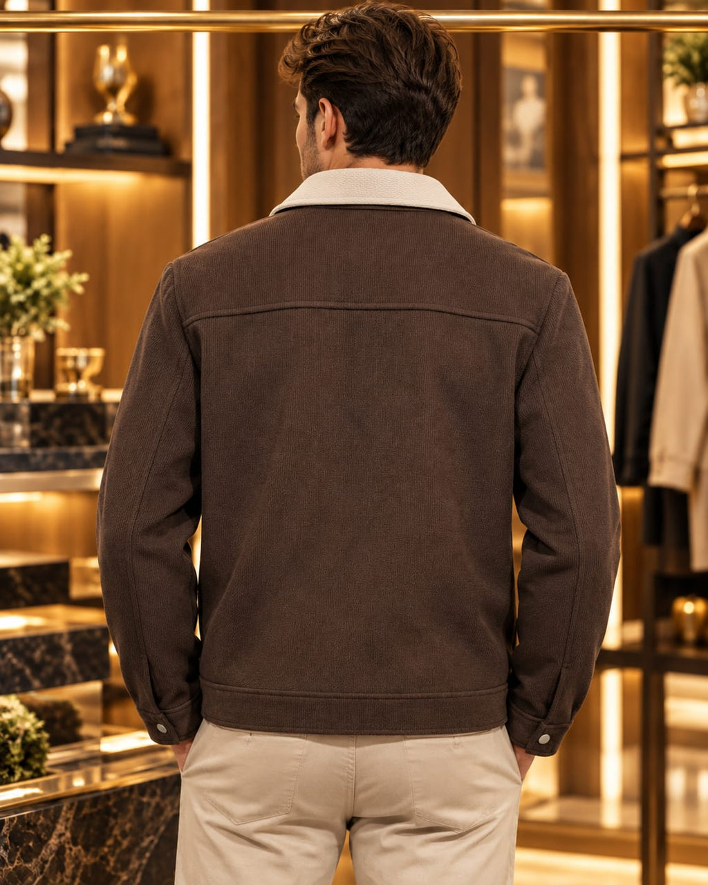 Men’s Contrast Collar Button-Up Utility Jacket