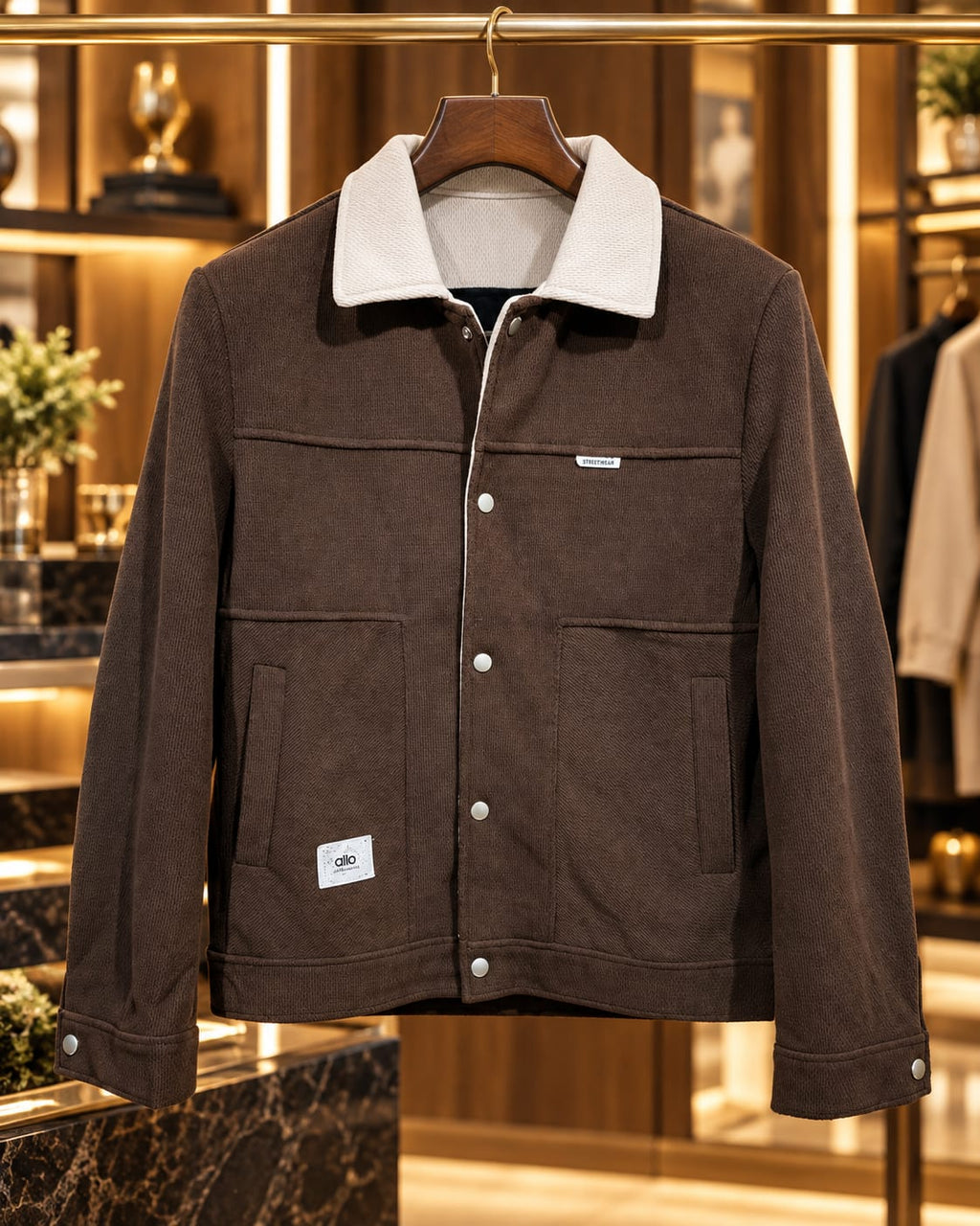 Men’s Contrast Collar Button-Up Utility Jacket